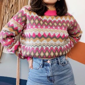 Marc New York Andrew Marc Pink Fair Isle Sweater